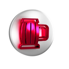 Poster - Red Wooden beer mug icon isolated on transparent background. Silver circle button.