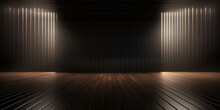 A Dark Room With Spotlights And Wooden Flooring Empty Wooden Floor With Bokeh Light Effect On Stage Background Dark Background Stage Background  AI Generative 