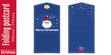 Set Templates Of Double-sided Printing Folding Christmas Card. Cute Greeting Card In Blue Colors For New Year,Christmas.Vertical Postcard Template With Cartoon Santa, Gifts,stars. Isolated On White.