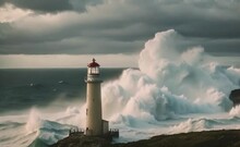 Lighthouse On The Coast Of The Sea During Storm