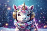  beautiful unicorn on a winter background