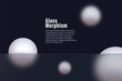 Futuristic glass morphism website landing page template. Frosted glass partition on a dark background with light floating spheres.