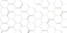 Seamless Creative Geometric Pattern Of White Hexagon White Abstract Hexagon Wallpaper Or Background. 3D Futuristic Abstract Honeycomb Mosaic White Background. White Hexagon Geometric Texture.