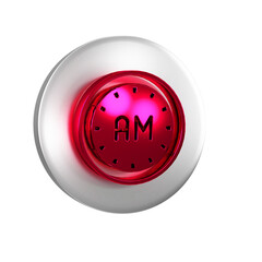 Poster - Red Morning time icon isolated on transparent background. Time symbol. Silver circle button.