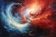 A Chaotic Blend Of Fiery And Icy Elements, With Swirling Vortexes Of Red And Blue Merging In A Whirlwind Of Energy.