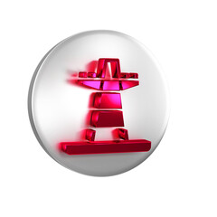 Poster - Red Electric tower used to support an overhead power line icon isolated on transparent background. High voltage power pole line. Silver circle button.