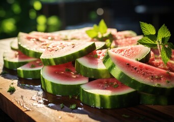 Wall Mural - Several slices of red and very fresh watermelon.