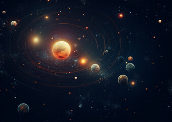 Wall Mural - Solar system with planets and stars on night sky