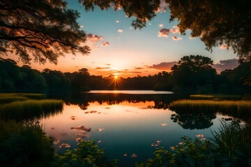 sunset over lake