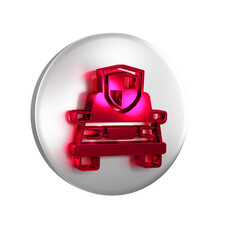 Sticker - Red Car insurance icon isolated on transparent background. Insurance concept. Security, safety, protection, protect concept. Silver circle button.