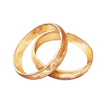 Golden Wedding Rings Watercolor Isolated Transparent, Generative AI