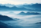 Fototapeta Natura - Beautiful landscape of mountains in foggy morning. Beauty in nature.