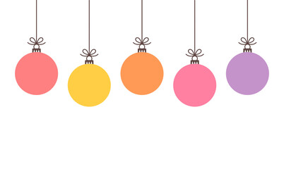 Wall Mural - Christmas balls hanging ornaments in pastel colors. PNG illustration.