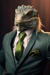 © mariof - Portrait of an iguana in a suit and tie on a dark background, ai generative