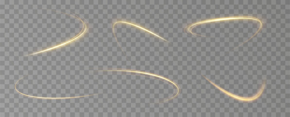 Aufkleber - Golden glowing swirl. The effect of moving at the speed of light. Easy trail. Shiny wavy path. Vector.Neon light.	