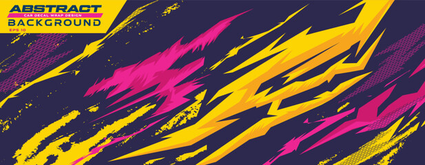 Wall Mural - Car decal livery wrap banner abstract stripe sporty pink yellow color combination grunge brush thunder storm modern pattern racing motorsport vector design
