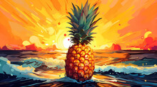Hand Drawn Cartoon Art Abstract Van Gogh Style Impressionist Pineapple Fruit Illustration Background Material
