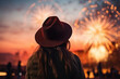 Image firework and Woman with blurred background, with empty copy space