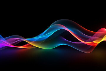 Wall Mural - Curved colorful neon light waves.