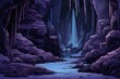 Fantasy cave landscape with waterfall and ice