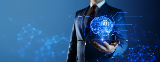 Wall Mural - ai - artificial intelligence. big data and deep machine learning concept. digital brain and neural n
