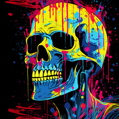 Wall Mural - vibrant pop art skull executed in rich colors with dripping paint and graffiti elements