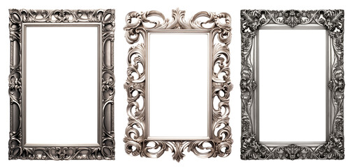 Set of intricate ornate metal frames - Isolated transparent PNG - Premium pen tool cutout