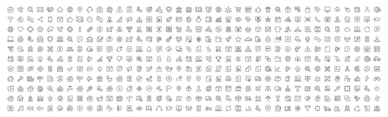 Wall Mural - line icons big set. business, finance, contact, ecommerce, teamwork, banking, marketing, seo icon. p