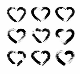 Sticker - Grunge brush HEART shape set vector.  Paint brush stroke of hearts. 
