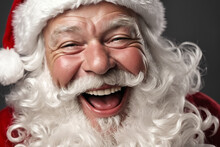 A Man With A Santa Claus Hat And Beard Laughing And Making A Funny Face With His Mouth Open And Tongue Out