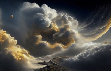 Wall Mural - abstraction is something that is not really an illusion, the sky is gold, a dark background