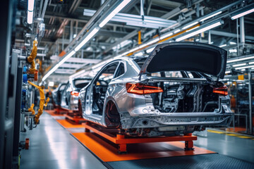 Wall Mural - Automated assembly line for robot manipulators for the production of high-tech electric vehicles running on clean energy