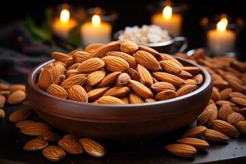 Wall Mural - A wooden bowl of almonds