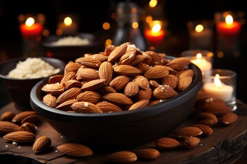 Wall Mural - A wooden bowl of almonds