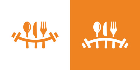 Wall Mural - logo design combining the shape of a fitness barbell with eating equipment. fitness food.