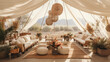 Sharp Daylight Photo of Bohemian Desert Wedding Venue Tent with Natural Greenery and Modern Decor