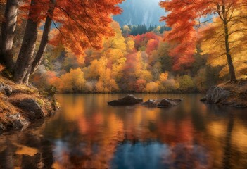 Landscape of a beautiful valley with mountains and lakes experiencing amazing autumn 