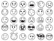 Doodle emoji set. Doodles image pictograms, Smile emotion funny faces, happy fun emoticon line icons, sad hand drawn, neat outline isolated png illustration