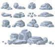 Rock stones pile. Natural stone texture, mineral block mountain cliff, granite boulder, rocks debris, broken rubble, wall formation, construction building, neat cartoon png