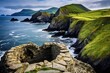 Scenic view of Dingle Peninsula, County Kerry, Ireland, Ring of Dingle Peninsula Kerry Ireland Dunquin Pier Harbor Rock Stone Cliff Landscape Seascape, AI Generated