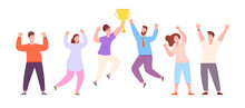 Employee Celebrate Win. People Celebrating Success, Winner Trophy, Business Award, Victory Happy Team Contest, Reward Achievement, Champion Prize Leader, Splendid Png Illustration