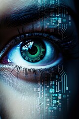 Cybernetic eye closeup. Future technology. Ai Generative