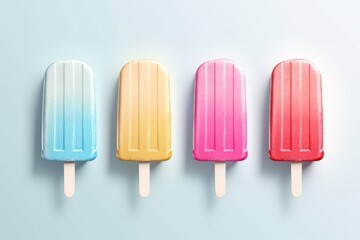 Poster - Colorful popsicles on blue background, top view. Vector illustration, Set of bright ice cream popsicle, AI Generated