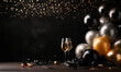 © ink drop - Happy new year background with balloons and glasses of champagne