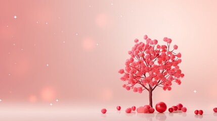 Canvas Print -  a valentine's day card with a heart shaped tree and hearts scattered around it on a light pink background.