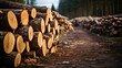 Sustainable Harvest: Logging and Timber Industry with Stacked Woodpile in a Forest Environment