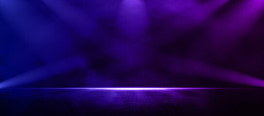 rays light in the dark with smoke. empty background scene spotlight.