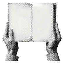 Hands Holding Open Book Isolated Retro Grunge Halftone Dotted Texture Vintage Magazine Style Collage Element For Mixed Media Design