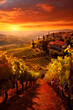 canvas print picture - Vineyards with peas in the village at dawn. Generative AI,