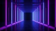 © kashif 2158 - Blue and Purple Neon Tube Lights in The empty dark room 3D Rendering Illustration background